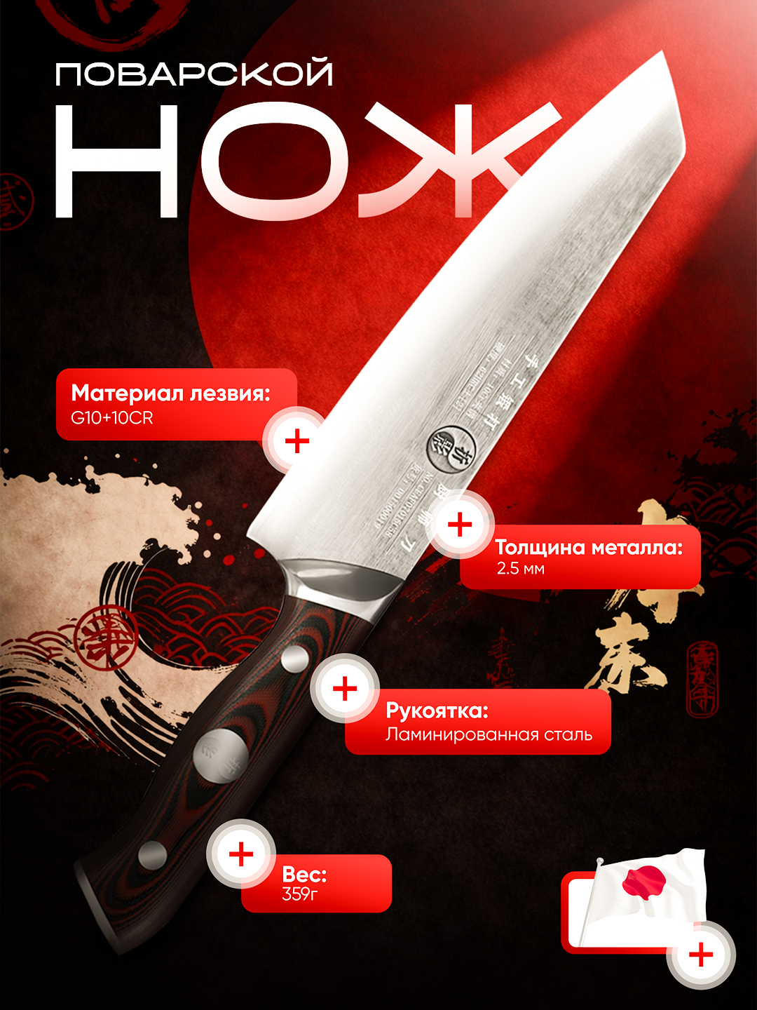 Тяжелый поварской нож  с лезвием из премиум-стали (21 см) и усиленной рукоятью